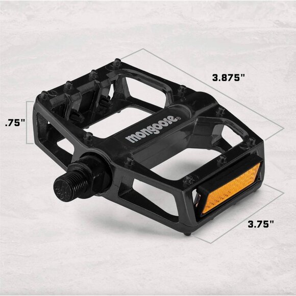 Mongoose Bike Pedals for Adult Mountain Bikes, with 1/2" and 9/16" Adapters, Lig - Picture 2 of 6